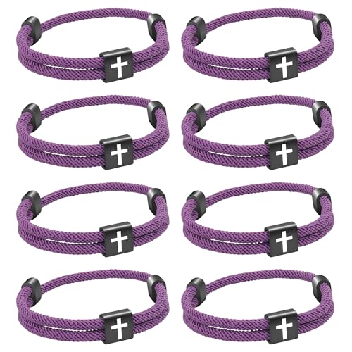 8 Stück christliches Jesus Kreuzarmband aus geflochtener Kordel für Männer und Frauen, maritimes Surf-Strandarmband-Geschenkset für Sportler, handgefertigtes gewebtes Armband mit verstellbarem Lila 8 Stück christliches Jesus Kreuzarmband aus geflochtener Kordel für Männer und Frauen, maritimes Surf-Strandarmband-Geschenkset für Sportler, handgefertigtes gewebtes Armband mit verstellbarem Lila von Aospkle