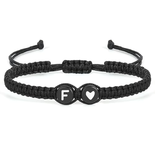 Aospkle Anfangsbuchstaben-Armband für Frauen Männer Teenager Mädchen, Alphabet handgefertigt schwarz einstellbar Geflecht Seil Herz Armband, Schmuck Geschenke für Tochter Muttertag Mama Schwester F Aospkle Anfangsbuchstaben-Armband für Frauen Männer Teenager Mädchen, Alphabet handgefertigt schwarz einstellbar Geflecht Seil Herz Armband, Schmuck Geschenke für Tochter Muttertag Mama Schwester F von Aospkle