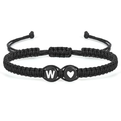 Aospkle Anfangsbuchstaben-Armband für Frauen Männer Teenager Mädchen, Alphabet handgefertigt schwarz einstellbar Geflecht Seil Herz Armband, Schmuck Geschenke für Tochter Muttertag Mama Schwester W Aospkle Anfangsbuchstaben-Armband für Frauen Männer Teenager Mädchen, Alphabet handgefertigt schwarz einstellbar Geflecht Seil Herz Armband, Schmuck Geschenke für Tochter Muttertag Mama Schwester W von Aospkle