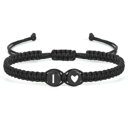 Aospkle Anfangsbuchstaben-Armband für Frauen Männer Teenager Mädchen, Alphabet handgefertigt schwarz einstellbar Geflecht Seil Herz Armband, Schmuck Geschenke für Tochter Muttertag Mama Schwester I Aospkle Anfangsbuchstaben-Armband für Frauen Männer Teenager Mädchen, Alphabet handgefertigt schwarz einstellbar Geflecht Seil Herz Armband, Schmuck Geschenke für Tochter Muttertag Mama Schwester I von Aospkle
