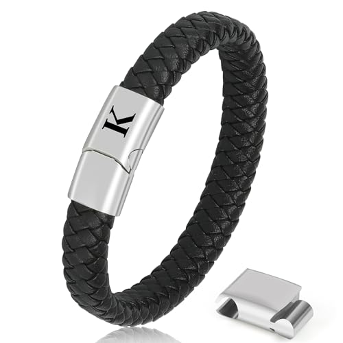 Aospkle Lederarmband Herren mit Buchstaben, Schwarzes Alphabet Lederarmband mit Verschluss, Schmuck Geschenke für Papa Ehemann Bruder Freund Sohn Opa K Aospkle Lederarmband Herren mit Buchstaben, Schwarzes Alphabet Lederarmband mit Verschluss, Schmuck Geschenke für Papa Ehemann Bruder Freund Sohn Opa K von Aospkle