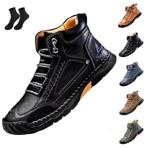 Aosrioylt Cryonessa Lederstiefel Sawbehind Herrenschuhe Bequeme Handgefertigte Lederschuhe Wasserdicht Fußgewölbeunterstützung(Black,12.5) von Aosrioylt