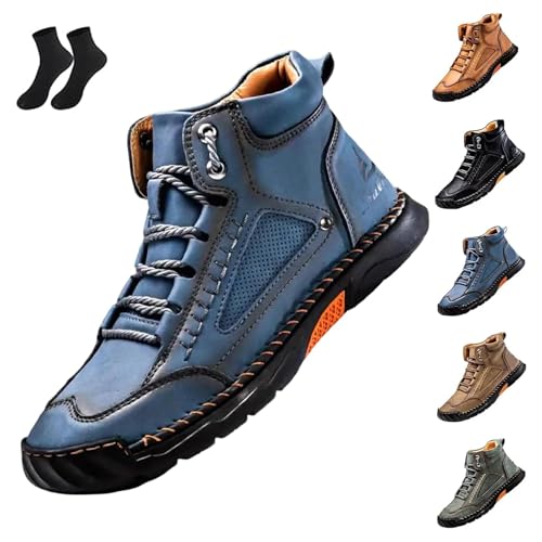 Aosrioylt Cryonessa Lederstiefel Sawbehind Herrenschuhe Bequeme Handgefertigte Lederschuhe Wasserdicht Fußgewölbeunterstützung(Blue,11) von Aosrioylt