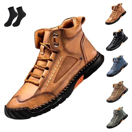 Aosrioylt Cryonessa Lederstiefel Sawbehind Herrenschuhe Bequeme Handgefertigte Lederschuhe Wasserdicht Fußgewölbeunterstützung(Brown,9) von Aosrioylt