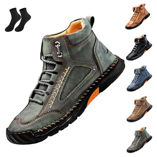 Aosrioylt Cryonessa Lederstiefel Sawbehind Herrenschuhe Bequeme Handgefertigte Lederschuhe Wasserdicht Fußgewölbeunterstützung(Green,10) von Aosrioylt