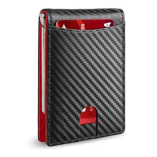 Men's Slim Wallet With RFID Blocking, Leather Money Clip Mens Wallet - RFID Blocking Front Pocket Bifold Wallets - Thin Credit Card Holder, Minimalist Leather Wallets Front Pocket with ID Window(Carbo von Aosrioylt