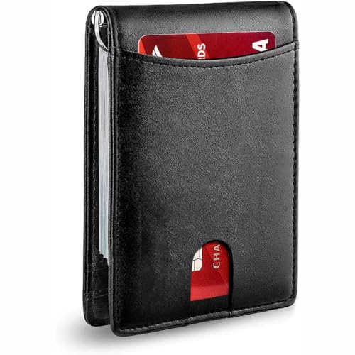 Men's Slim Wallet With RFID Blocking, Leather Money Clip Mens Wallet - RFID Blocking Front Pocket Bifold Wallets - Thin Credit Card Holder, Minimalist Leather Wallets Front Pocket with ID Window(Plain von Aosrioylt