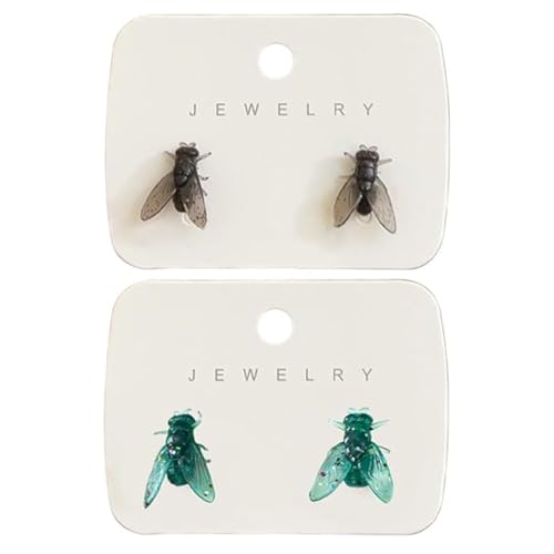 Realistische Fliegenohrringe for Frauen Neuartige Simulationsfliegenohrringe Halloween-Statement-Ohrringe Aus Edelstahl(Black+green) von Aosrioylt