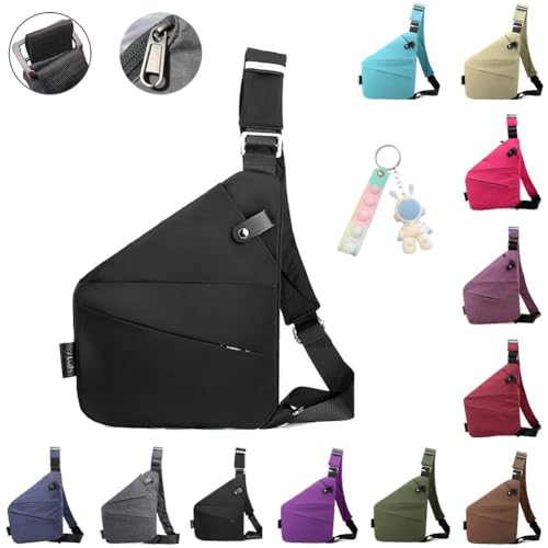 Wander Plus Anti-Diebstahl-Tasche, Wander Plus Anti-Diebstahl-Reisetasche, Anti-Diebstahl, Crossbody-Tasche für Damen und Herren, Sling Crossbody Taschen, trendige Reise, Schwarz , Right Shoulder von Aosrioylt