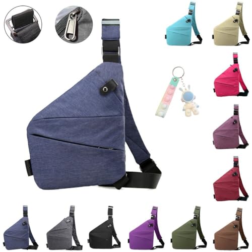 Wander Plus Anti-Diebstahl-Tasche, Wander Plus Anti-Diebstahl-Reisetasche, Anti-Diebstahl, Crossbody-Tasche für Damen und Herren, Sling Crossbody Taschen, trendige Reise, blau, Left Shoulder von Aosrioylt