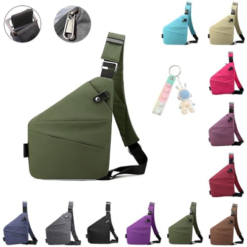 Wander Plus Anti-Diebstahl-Tasche, Wander Plus Anti-Diebstahl-Reisetasche, Anti-Diebstahl, Crossbody-Tasche für Damen und Herren, Sling Crossbody Taschen, trendige Reise, military green, Left Shoulder von Aosrioylt