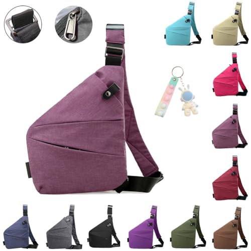 Wander Plus Anti-Diebstahl-Tasche, Wander Plus Anti-Diebstahl-Reisetasche, Anti-Diebstahl, Crossbody-Tasche für Damen und Herren, Sling Crossbody Taschen, trendige Reise, violett, Right Shoulder von Aosrioylt