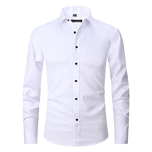 Aosufei Herren Grundlegend Passform Französische Manschette Kleid Hemd Flex Knopf Unten Bürohemd Klassisch Geschäftlich Hemd mit Spreizkragen (Weiß,48) von Aosufei