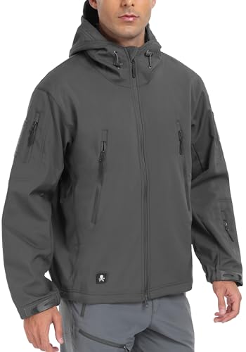 Herren Softshell-Jacken, Militärisch, Taktisch, Wasserdicht, für Camping, Jagd, Angeln, Outdoor, Kapuzenjacke Grau M von Aosyax