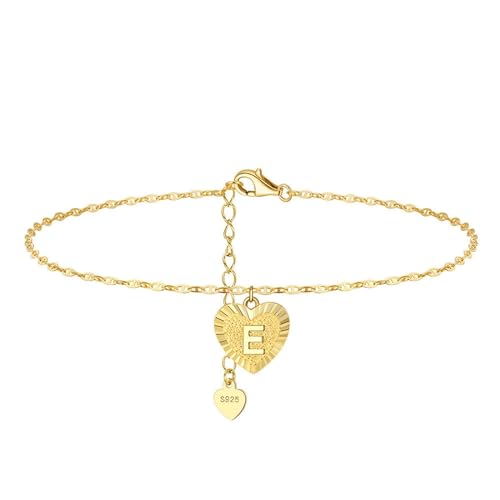 Anklet Bracelet Women, Fußkettchen für Damen 925 Silber Kette mit Buchstabe E Fussketten für Frauen Klein Gold von Aotiwe