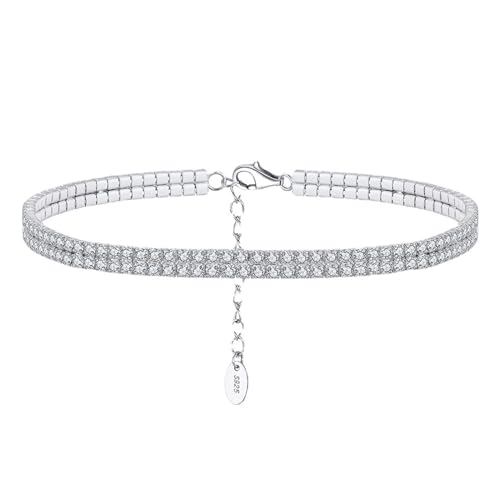 Anklet Silver, Fussketten für Frauen Silber 925 Zirkonia 2 Lagige Tenniskette Fußkettchen für Damen Hochzeit mit Weiß Rundschliff Zirkonia von Aotiwe