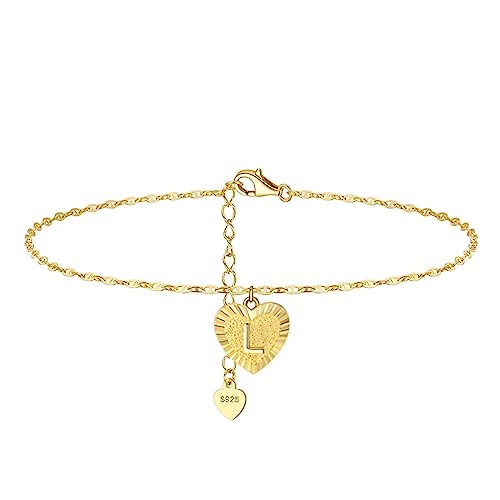 Aotiwe Anklets for Women, Fusskettchen Silber 925 Damen Freundschaft Herz mit Buchstabe L Gold 26,5cm von Aotiwe