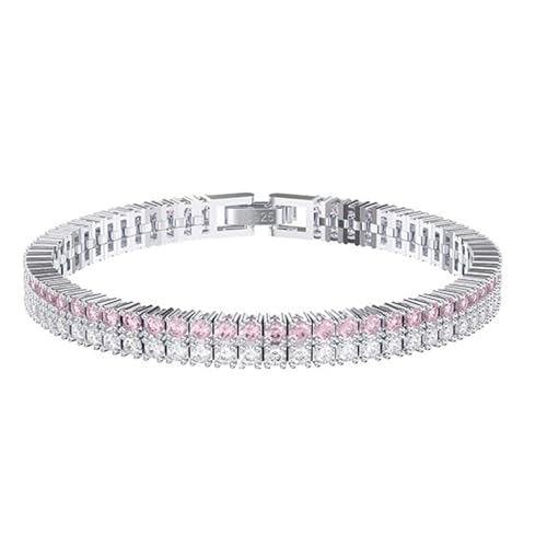 Aotiwe Armbänder Damen, Armbänder Damen Urlaub 2 Reihige Tenniskette Bracelet Vintage Rosa Weiß mit Rundschliff Zirkonia 925 Silber 18cm von Aotiwe