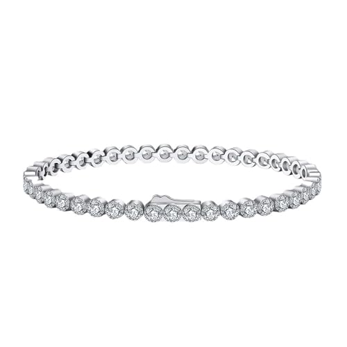 Aotiwe Armbänder Damen, Armbänder Damen Urlaub Tenniskette Damen Armband Silber 3.0mm 18cm mit Weiß Rundschliff Zirkonia 925 Silber von Aotiwe