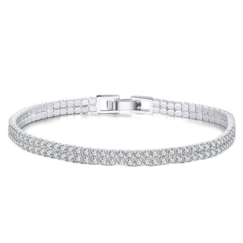 Aotiwe Armbänder Damen Freundschaft, Armband Freundin Tenniskette Armband Damen Freundschaft Silber mit Weiß Rundschliff Zirkonia 925 Silber 16.5cm von Aotiwe