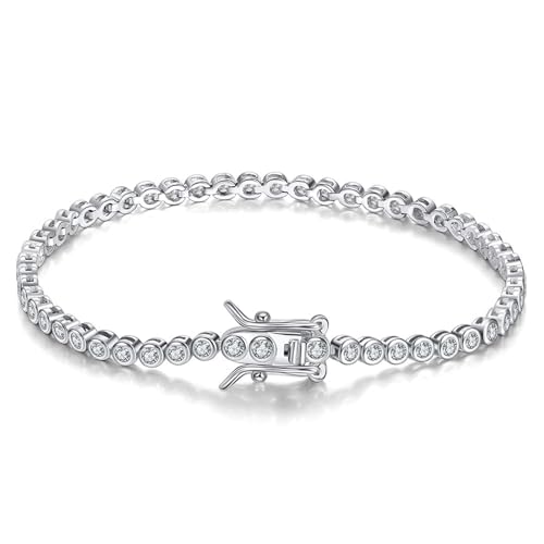 Aotiwe Armbänder Damen Silber, Armbänder 925 Tenniskette Frauen Armband 2.0mm 19cm mit Weiß Rundschliff Zirkonia von Aotiwe