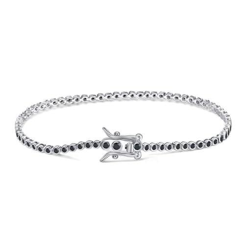 Aotiwe Armbänder Damen Silber, Sterling Silber Armband Tenniskette Zartes Armband mit Schwarz Rundschliff Zirkonia 1.5mm 19cm von Aotiwe