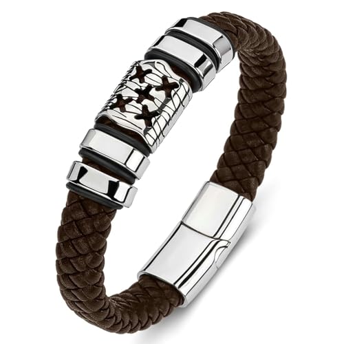 Aotiwe Armbänder Herren, Armband Mann Braun Typ X Geflochtenes Armband für Männer Pu Leder 16.5cm von Aotiwe