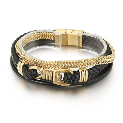 Aotiwe Armbänder Herren, Armreif Herren Gold Elegant Armband Freundschaft Pu Leder 21cm von Aotiwe