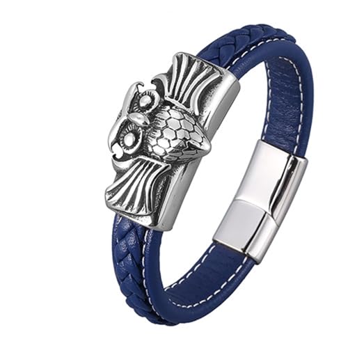 Aotiwe Armbänder Herren, Freundschaft Armband Lederarmreif mit Eulen Magnetschnalle Silber Blau Bracelet Set Pu Leder 20.5cm von Aotiwe
