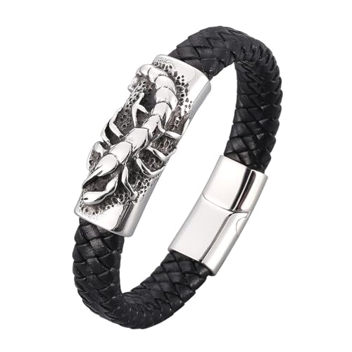 Aotiwe Armbänder Herren, Herren Armbänder Dünn Skorpion Armband aus Geflochtenem Lederband Silber Armreif Männer Pu Leder 20.5cm von Aotiwe