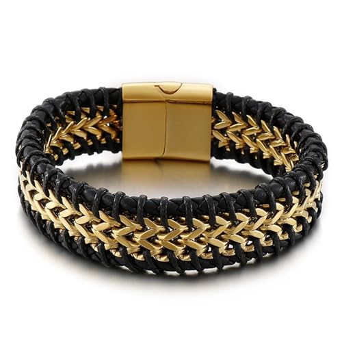 Aotiwe Armbänder Herren, Süße Armbänder Rechteck Gold Armband Männer Outdoor Pu Leder 22cm von Aotiwe