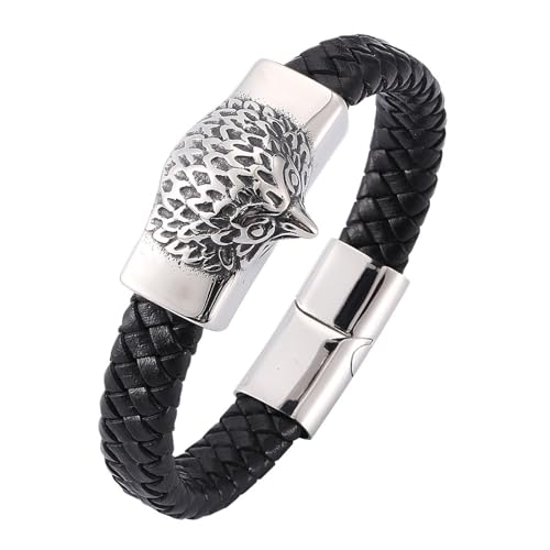 Aotiwe Armbänder Männer, Armband Herren Schwarz Armband aus Geflochtener Kordel mit Raptor Adlerkopf Armband Männer Outdoor Pu Leder 18.5cm von Aotiwe