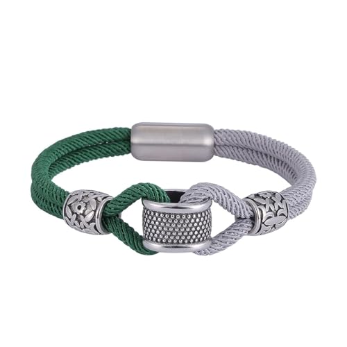 Aotiwe Armbänder Männer, Armband Herren Silber Doppelt Geflochtenes Lederarmband Grau Grün Armband Herren Pu Leder 18.5cm von Aotiwe