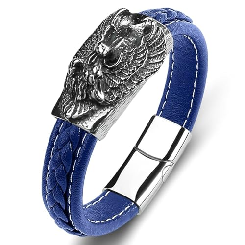 Aotiwe Armbänder Männer, Armband Männer Blau Drachenkopf Armbänder für Männer Pu Leder 16.5cm von Aotiwe