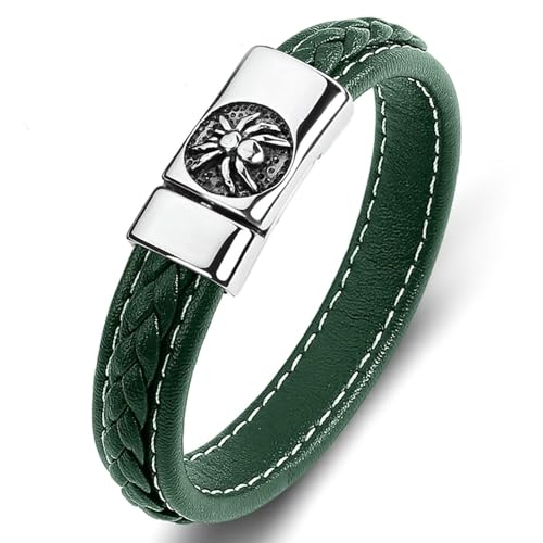 Aotiwe Armbänder Set, Armreif Vintage Spinnenprägung Grün Armreif Herren Set Pu Leder 20cm von Aotiwe