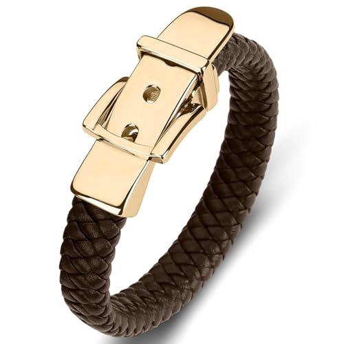 Aotiwe Armbänder Set, Men Bracelet Gürtelschnalle Gold Braun Herren Armbänder Dünn Pu Leder 16.5cm von Aotiwe