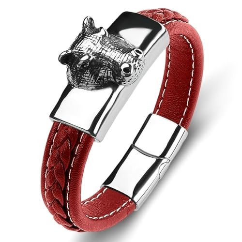 Aotiwe Armbänder Set, Rotes Armband Herren Schweinekopf Mens Bracelet Pu Leder 16.5cm Geschenk Beste Freundin Geburtstag von Aotiwe