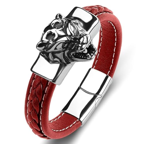 Aotiwe Armbänder für Herren Dünn, Armband Männer Rot Tigerkopf Armband Herren Pu Leder 20cm von Aotiwe