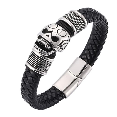 Aotiwe Armbänder für Herren Dünn, Herren Armbänder Dünn Geflochtenes Kordelarmband mit Totenkopf Motiv Silber Schwarz Männer Armband Dünn Pu Leder 18.5cm von Aotiwe