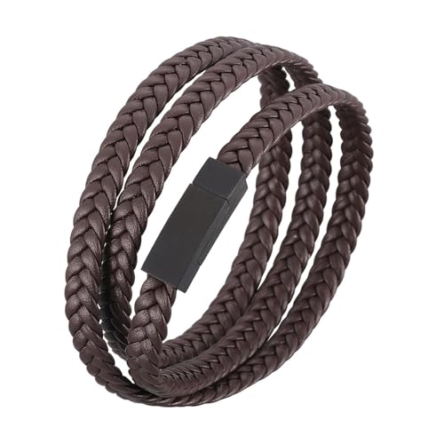 Aotiwe Armbänder für Herren Dünn, Herren Armband Outdoor Mehrschichtiges Geflochtenes Lederbandarmband Silber Armbänder Set Pu Leder 20.5cm von Aotiwe