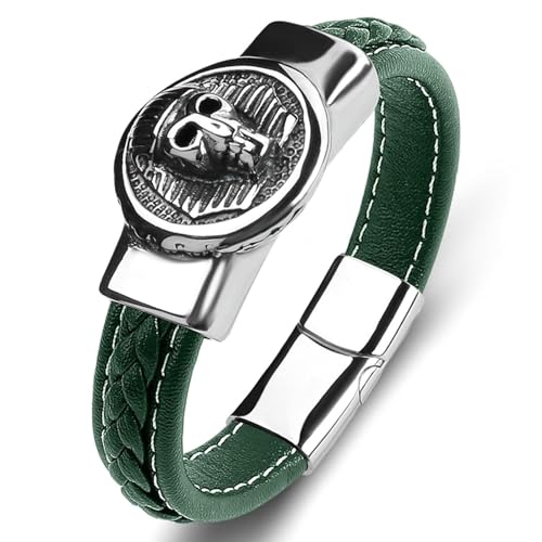 Aotiwe Armbänder für Herren Dünn, Männer Armband Geflochten Schädel Grün Armband Herren Geflochten Pu Leder 16.5cm von Aotiwe