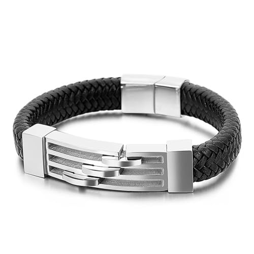 Aotiwe Armbänder für Herren Dünn, Männer Armband Set Vintage Zopf Silber Herren Armband Pu Leder 20cm von Aotiwe