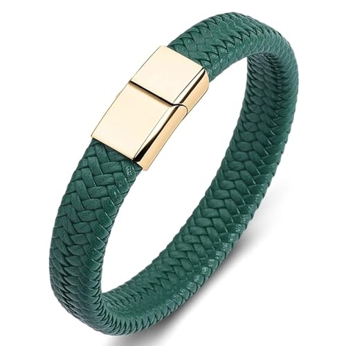 Aotiwe Armbänder für Herren Leder, Dünnes Armband Herren Geometrischer Typ Grün Friendship Bracelet Kit 18.5cm von Aotiwe