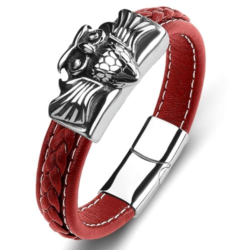 Aotiwe Armbänder für Herren Leder, Herrenarmbänder Rot Eule Matching Bracelets 16.5cm Geschenk Vatertag von Aotiwe