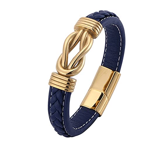 Aotiwe Armbänder für Jungs, Onkel Geschenk Quadratischer Lederarmband mit Knoten Gold Blau Edelstahl 18.5cm von Aotiwe