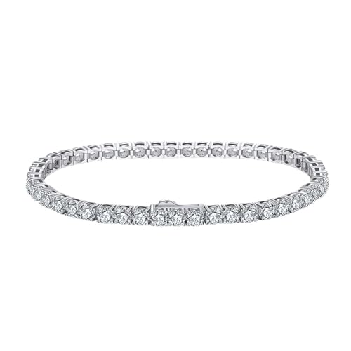 Aotiwe Armband Damen, Friendship Bracelet Kit Tenniskette Armband Freundin Silber 3.0mm 19cm mit Weiß Rundschliff Zirkonia 925 Silber von Aotiwe