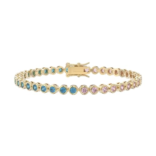 Aotiwe Armband Damen Gold, Friendship Bracelet Kit Tenniskette Bridesmaid Armband mit Blau Rosa Rundschliff Zirkonia 925 Silber 19cm von Aotiwe