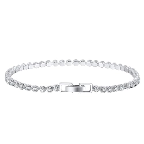 Aotiwe Armband Damen Silber, Freundschaft Armband Tenniskette Armband Freundin mit Weiß Rundschliff Zirkonia 925 Silber 3mm 19cm von Aotiwe