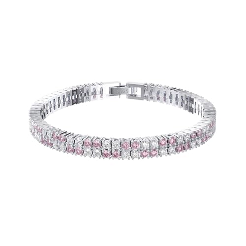 Aotiwe Armband Frauen, Armbänder Damen Urlaub 2 Reihige Tenniskette Süße Armbänder Rosa Weiß mit Rundschliff Zirkonia 925 Silber 16.5cm von Aotiwe