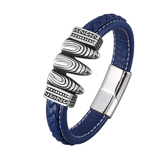 Aotiwe Armband Freundschaft, Armbänder für Männer 3 Kugel Lederarmreif Silber Blau Armband Männer Pu Leder 20.5cm von Aotiwe